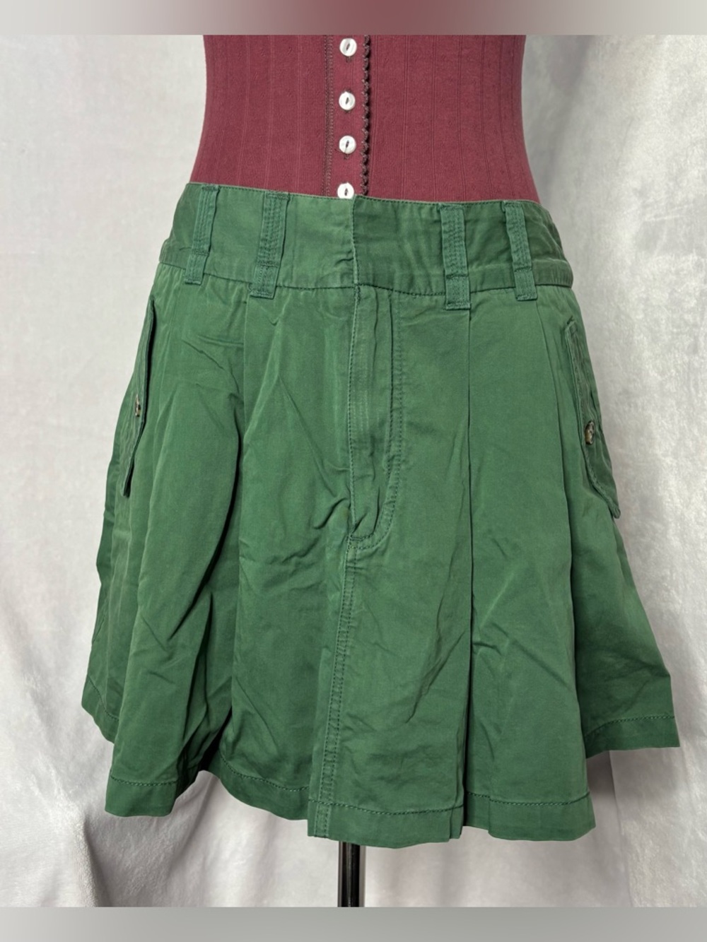 Free People Pleats and Thank You Mini Skirt Army Green 6 NWT